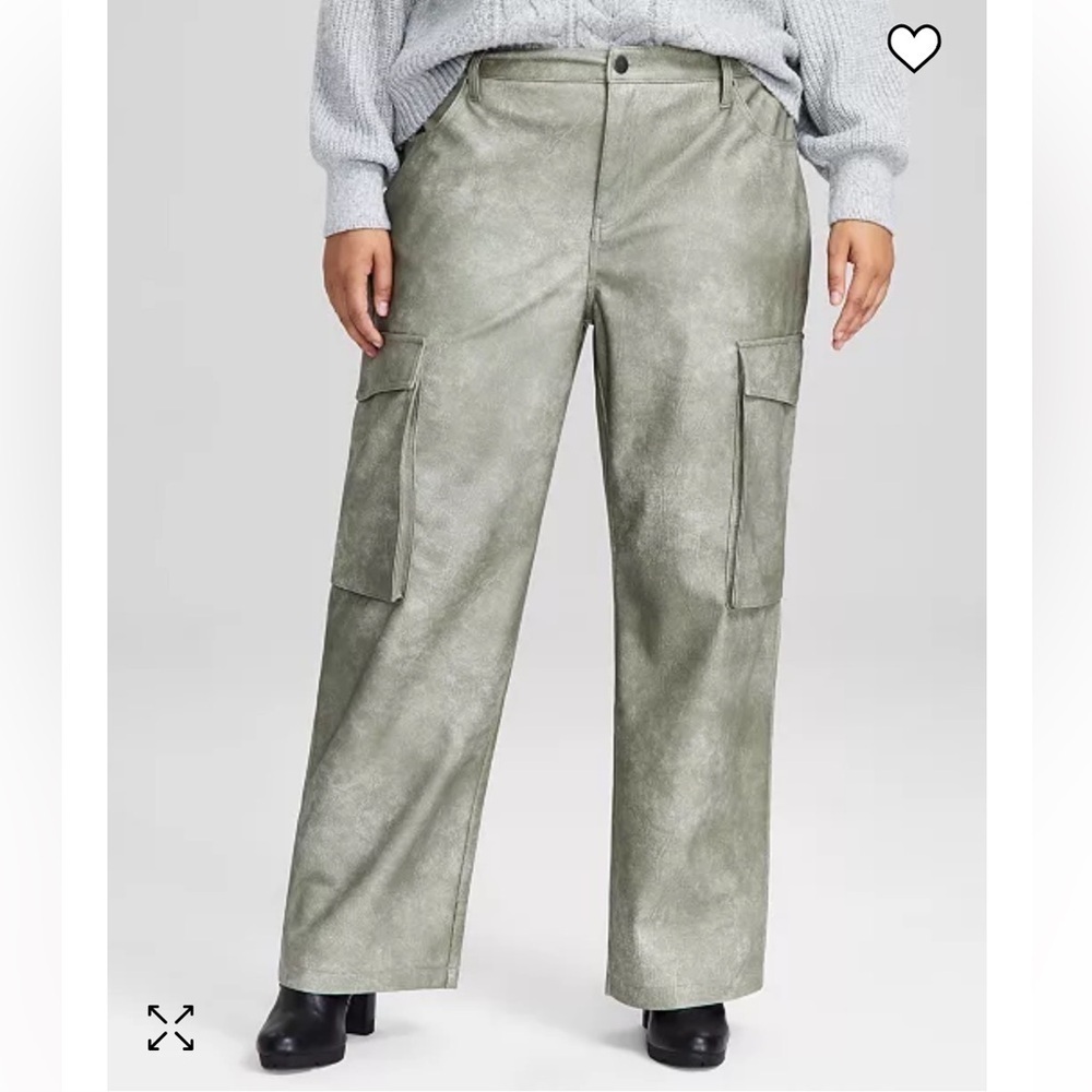 Trendy Plus Size Faux-Leather Cargo Pants in size 28W